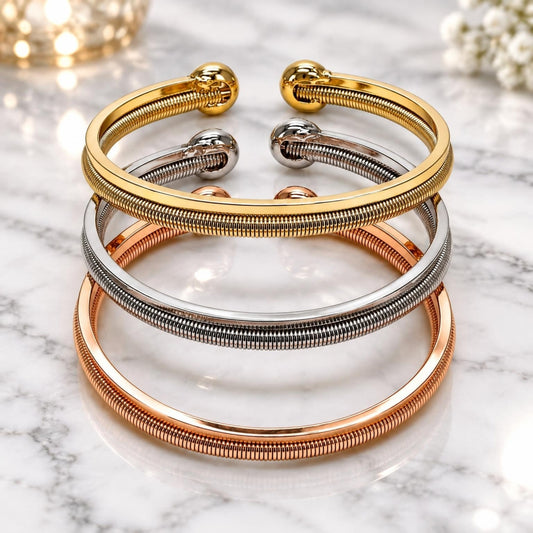 Oro Laminado Trio Bangle, Gold Filled Style Spiral Design, Polished, Tricolor