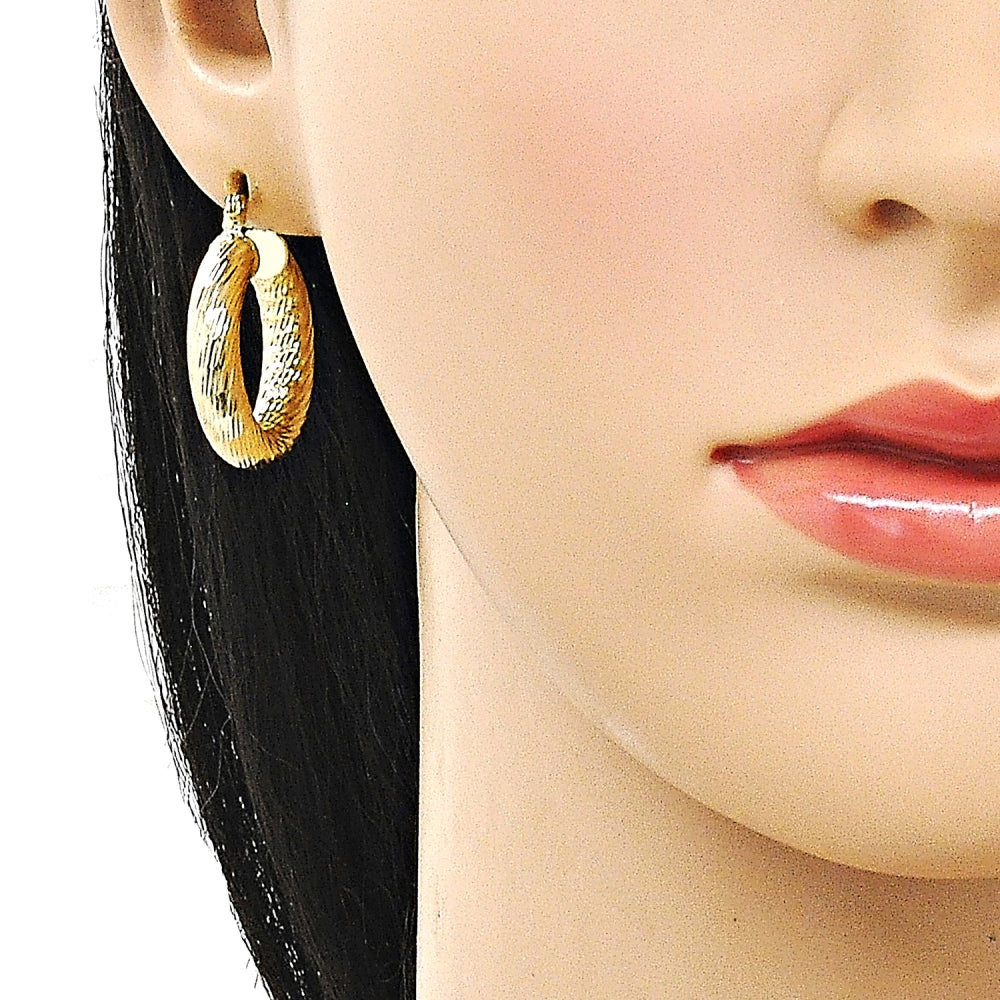 Oro Laminado Small Hoop, Gold Filled Style Hollow Design, Diamond Cutting Finish, Golden Finish