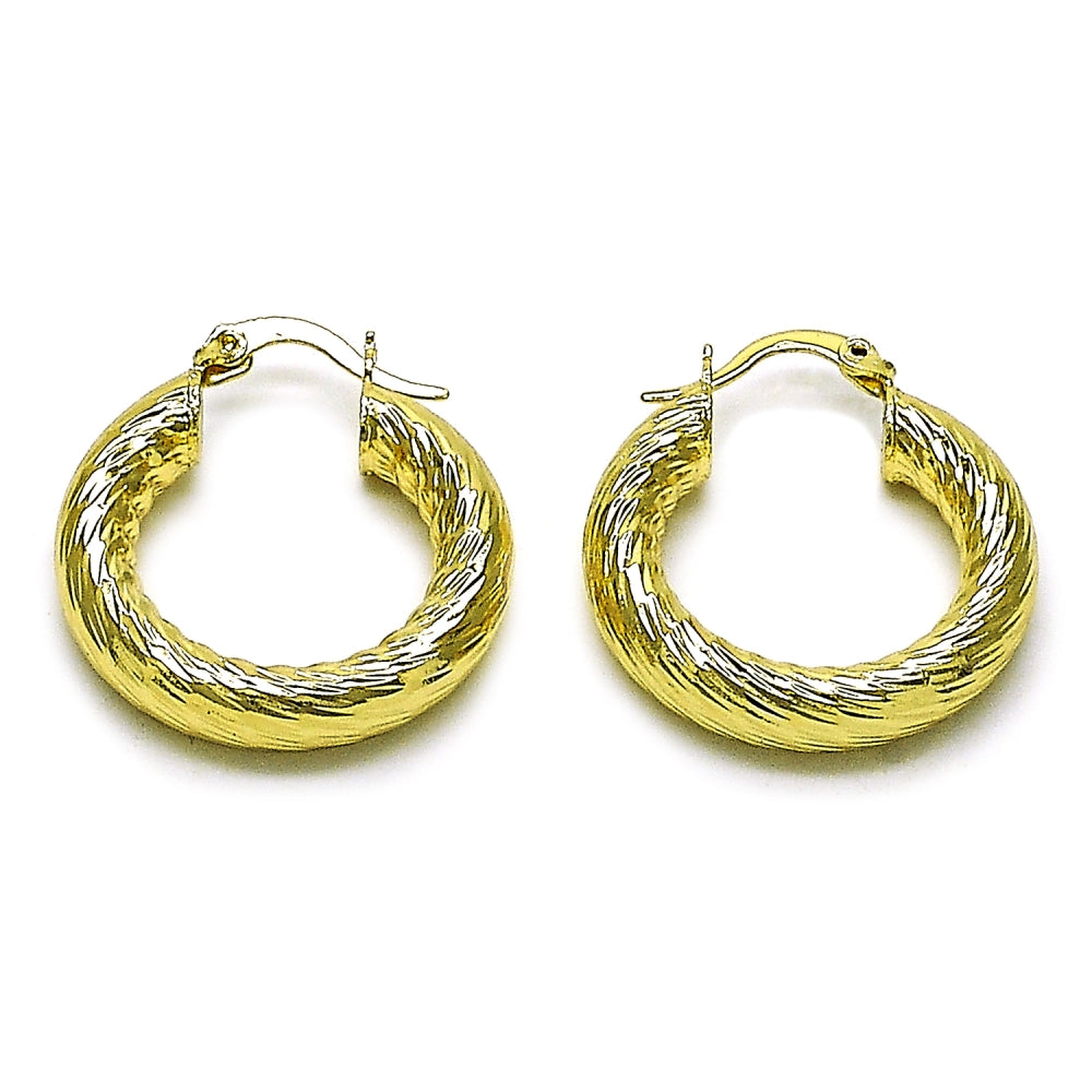 Oro Laminado Small Hoop, Gold Filled Style Hollow Design, Diamond Cutting Finish, Golden Finish