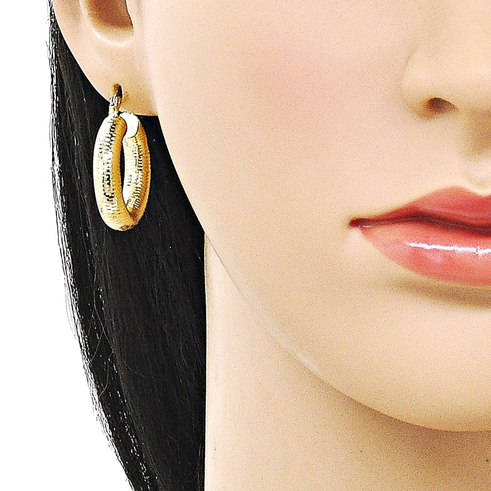 Oro Laminado Small Hoop, Gold Filled Style Hollow Design, Diamond Cutting Finish, Golden Finish