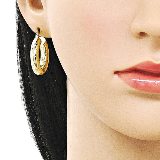 Oro Laminado Small Hoop, Gold Filled Style Hollow Design, Diamond Cutting Finish, Golden Finish