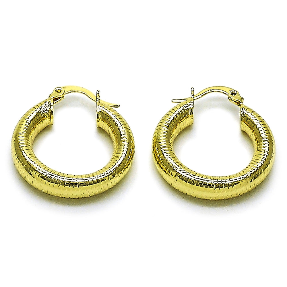 Oro Laminado Small Hoop, Gold Filled Style Hollow Design, Diamond Cutting Finish, Golden Finish