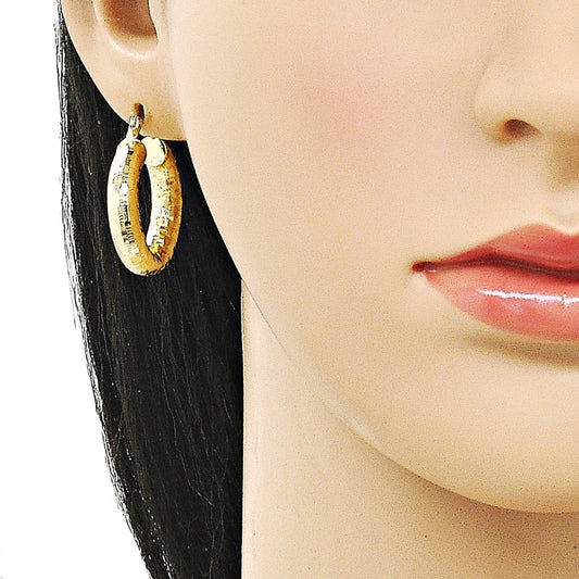 Oro Laminado Small Hoop, Gold Filled Style Hollow Design, Diamond Cutting Finish, Golden Finish
