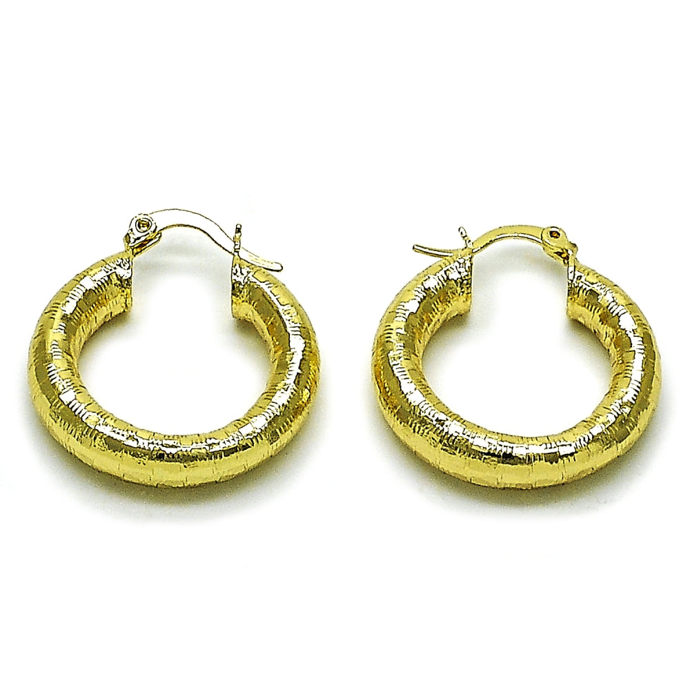 Oro Laminado Small Hoop, Gold Filled Style Hollow Design, Diamond Cutting Finish, Golden Finish
