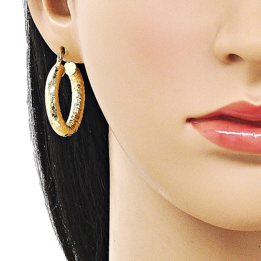 Oro Laminado Medium Hoop, Gold Filled Style Hollow Design, Diamond Cutting Finish, Golden Finish