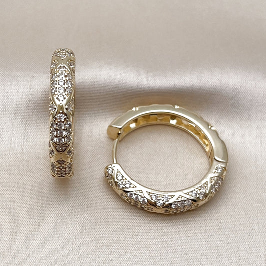 Oro Laminado Huggie Hoop, Gold Filled Style with White Cubic Zirconia, Polished, Golden Finish