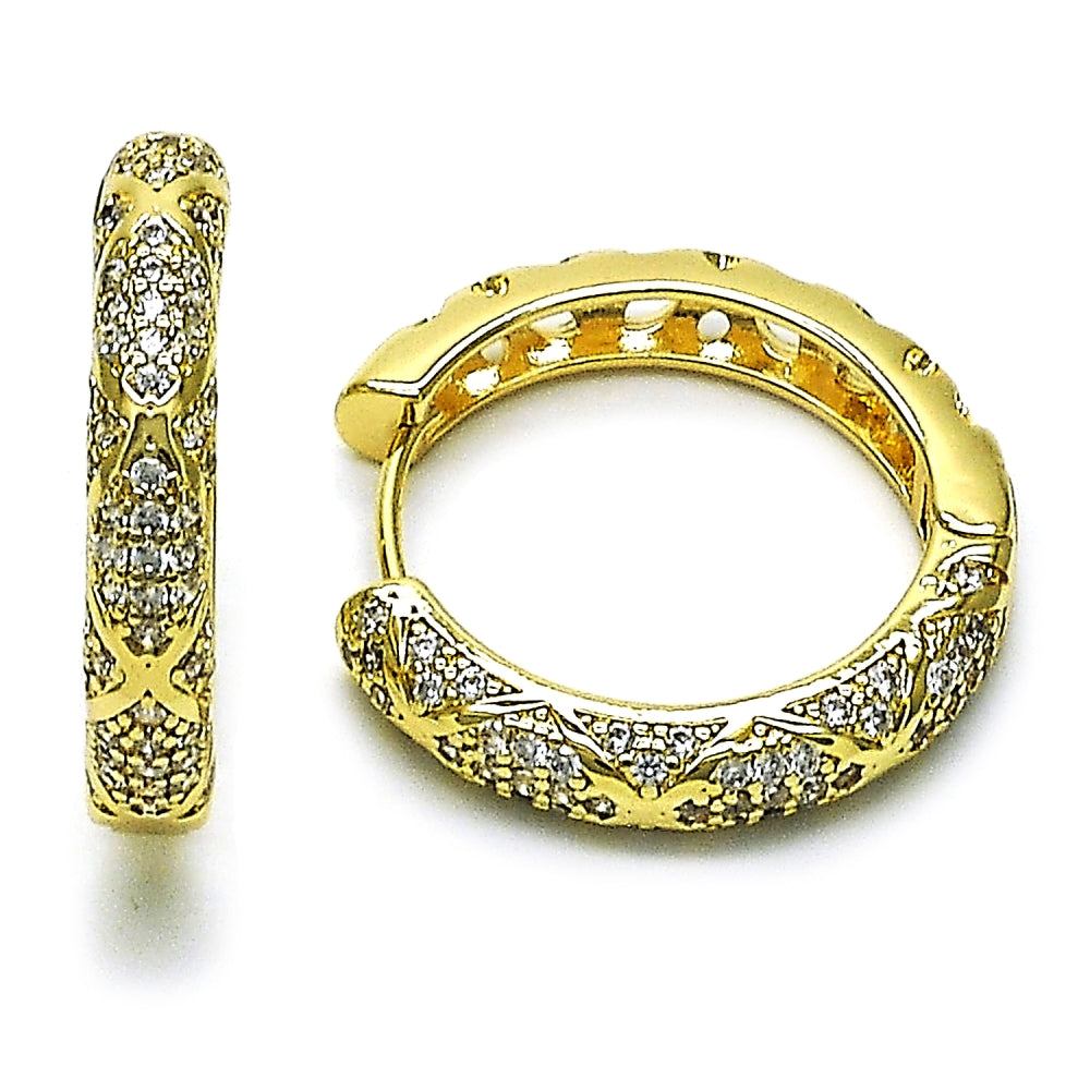 Oro Laminado Huggie Hoop, Gold Filled Style with White Cubic Zirconia, Polished, Golden Finish
