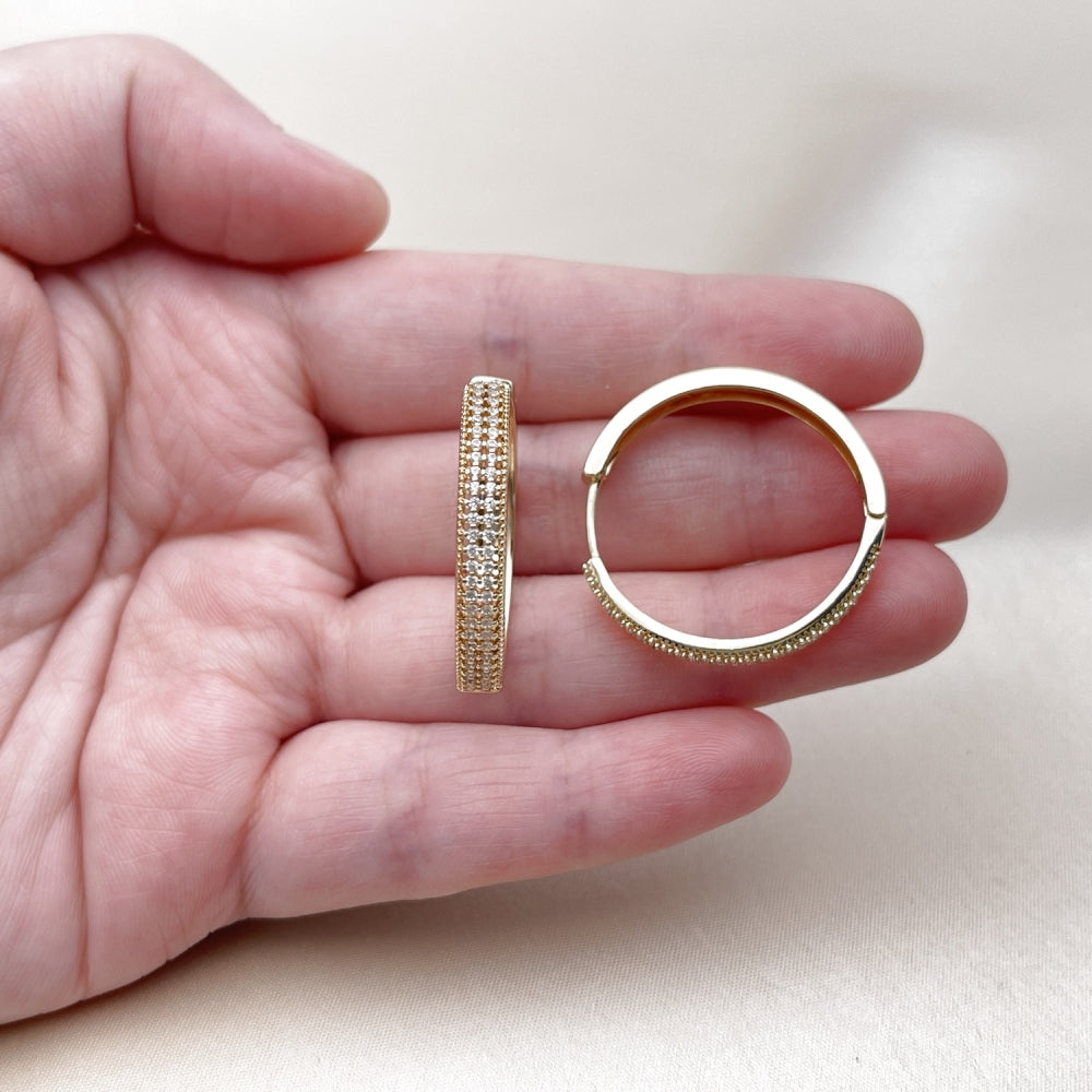 Oro Laminado Huggie Hoop, Gold Filled Style with White Cubic Zirconia, Polished, Golden Finish