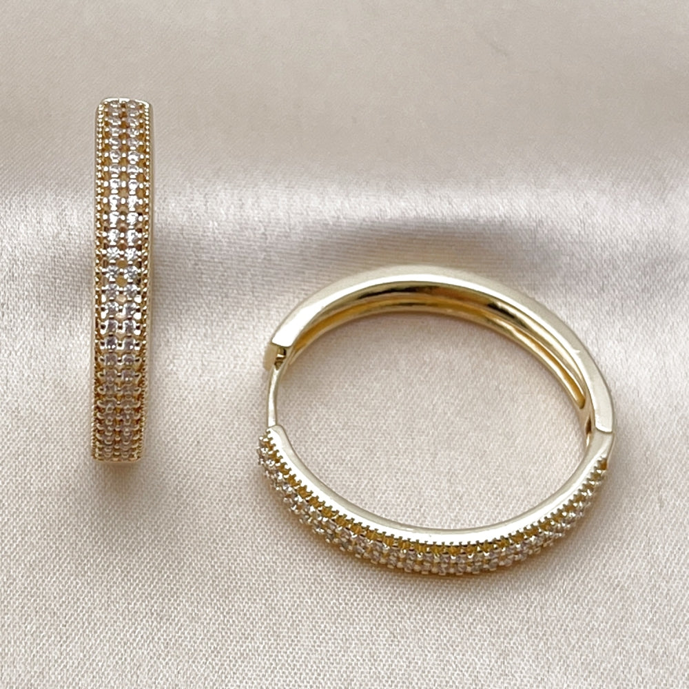 Oro Laminado Huggie Hoop, Gold Filled Style with White Cubic Zirconia, Polished, Golden Finish