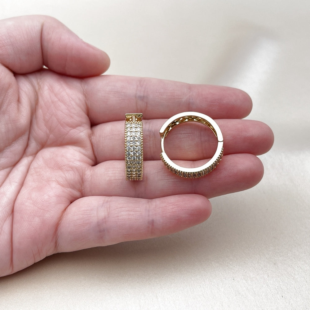 Oro Laminado Huggie Hoop, Gold Filled Style with White Cubic Zirconia, Polished, Golden Finish