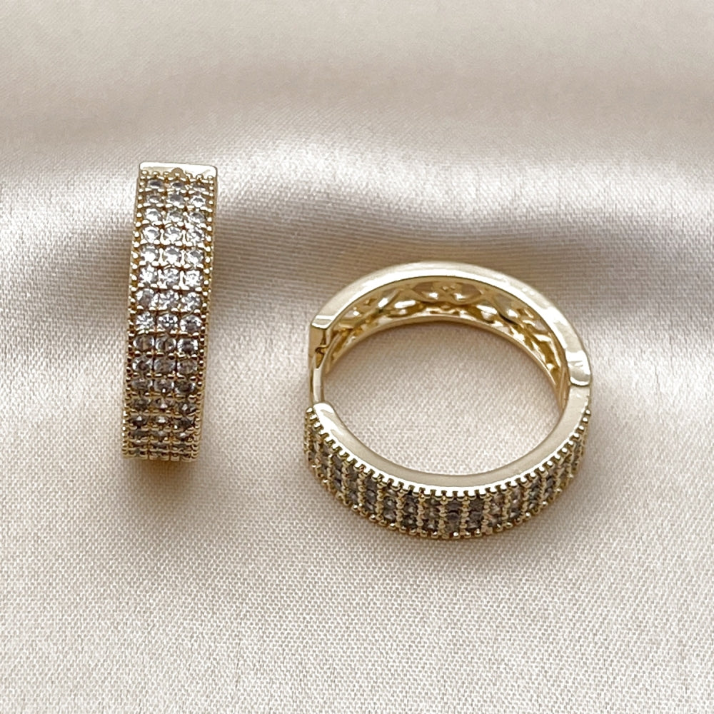 Oro Laminado Huggie Hoop, Gold Filled Style with White Cubic Zirconia, Polished, Golden Finish