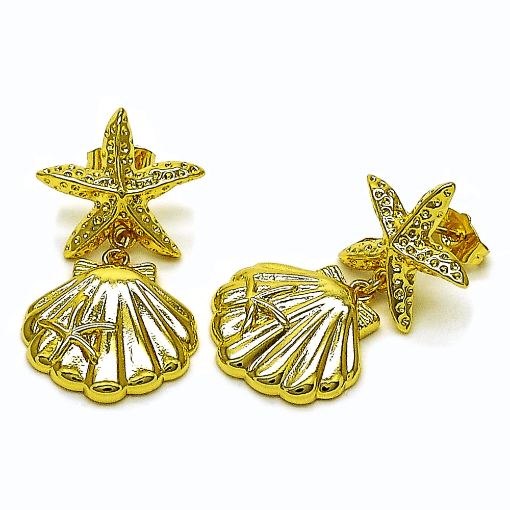 Oro Laminado Stud Earring, Gold Filled Style Shell and Star Design, Polished, Golden Finish