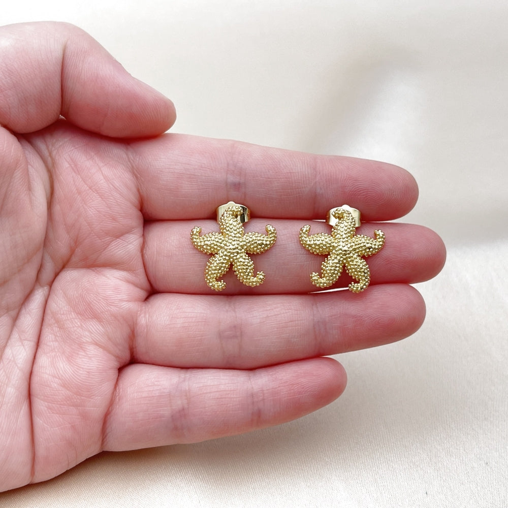 Oro Laminado Stud Earring, Gold Filled Style Star Design, Polished, Golden Finish
