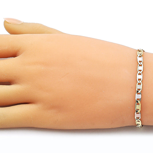 Oro Laminado Basic Bracelet, Gold Filled Style Mariner Design, Polished, Tricolor