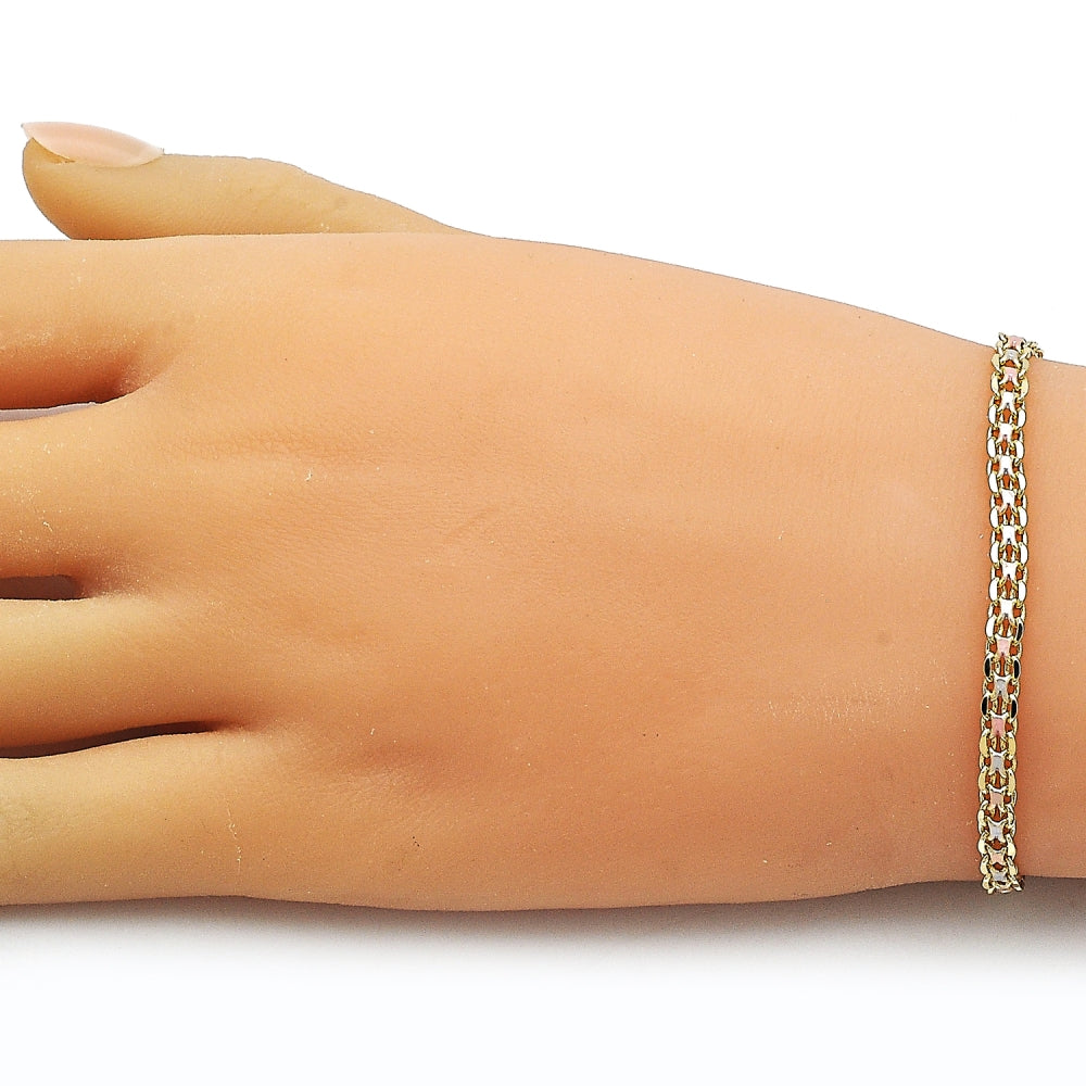 Oro Laminado Basic Bracelet, Gold Filled Style Bismark Design, Polished, Tricolor