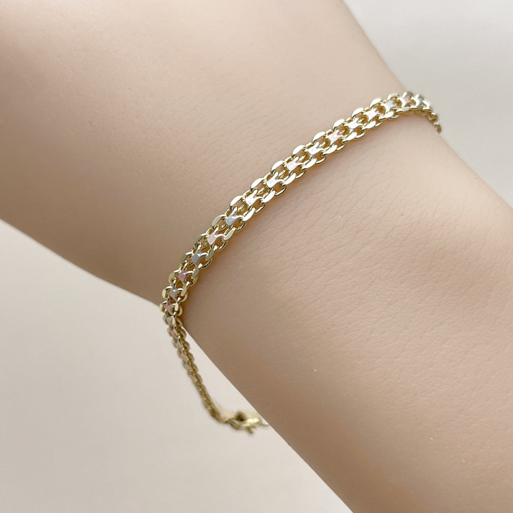 Oro Laminado Basic Bracelet, Gold Filled Style Bismark Design, Polished, Tricolor