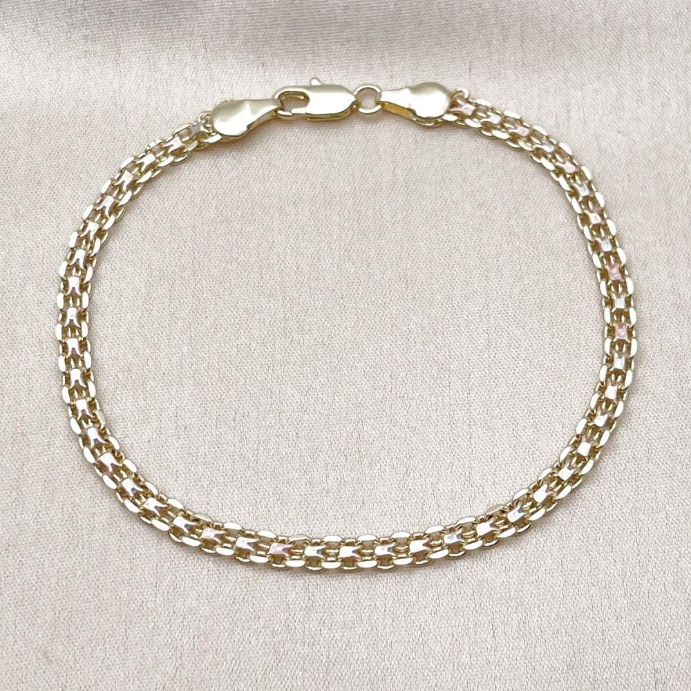 Oro Laminado Basic Bracelet, Gold Filled Style Bismark Design, Polished, Tricolor