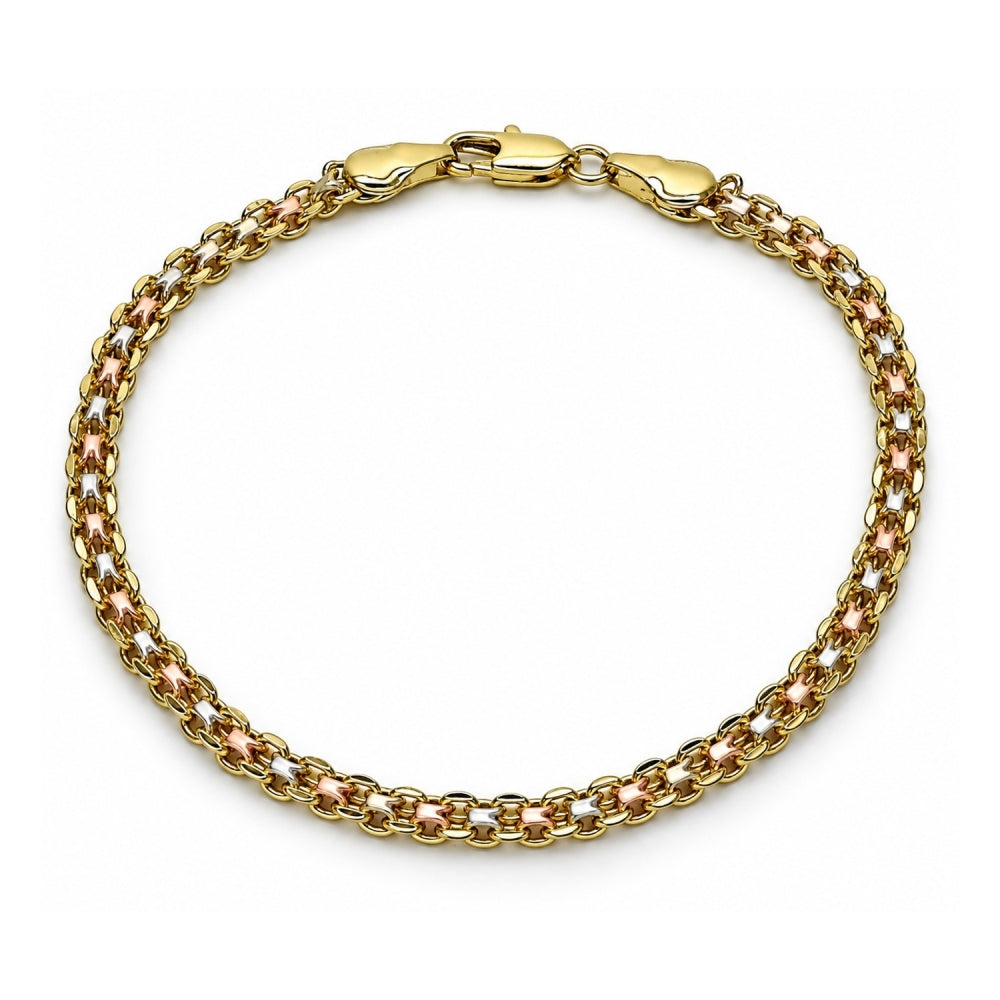 Oro Laminado Basic Bracelet, Gold Filled Style Bismark Design, Polished, Tricolor