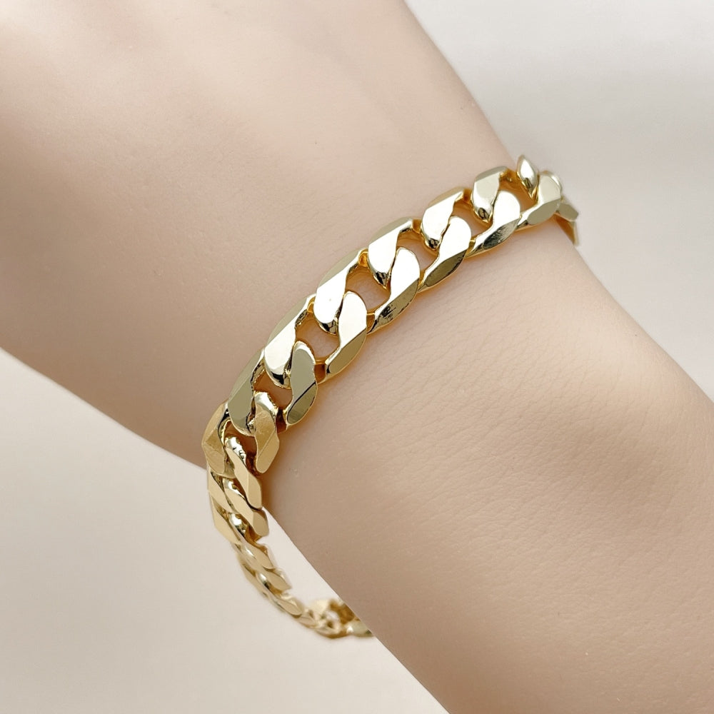 Oro Laminado Basic Bracelet, Gold Filled Style Curb Design, Polished, Golden Finish