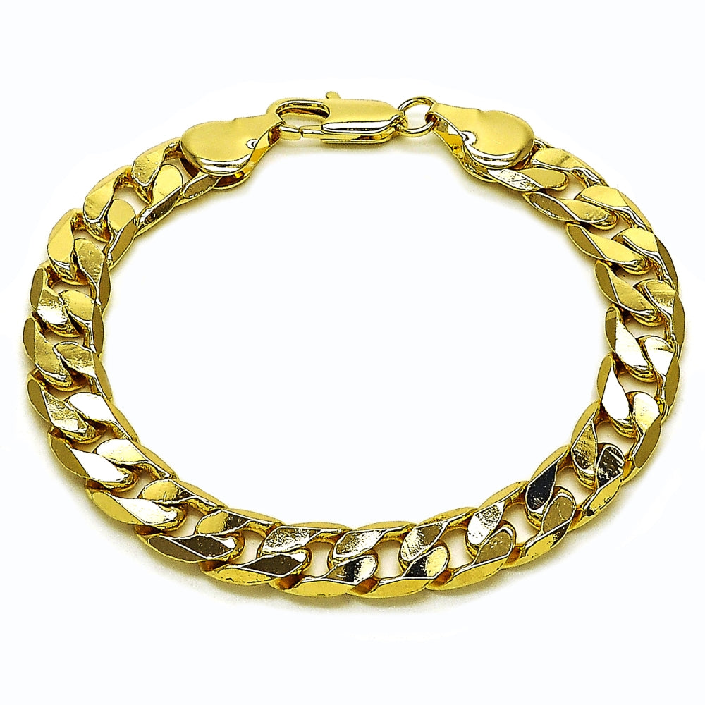 Oro Laminado Basic Bracelet, Gold Filled Style Curb Design, Polished, Golden Finish