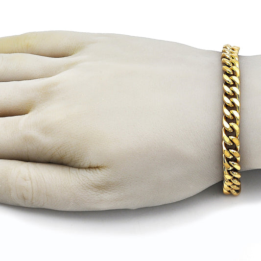 Stainless Steel Basic Bracelet, Miami Cuban Design, Polished, Golden Finish