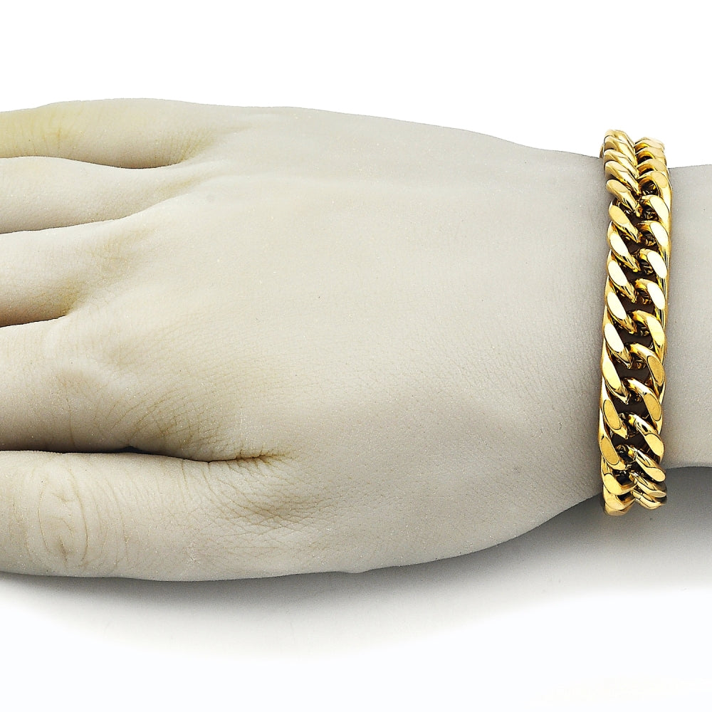 Stainless Steel Basic Bracelet, Miami Cuban Design, Polished, Golden Finish