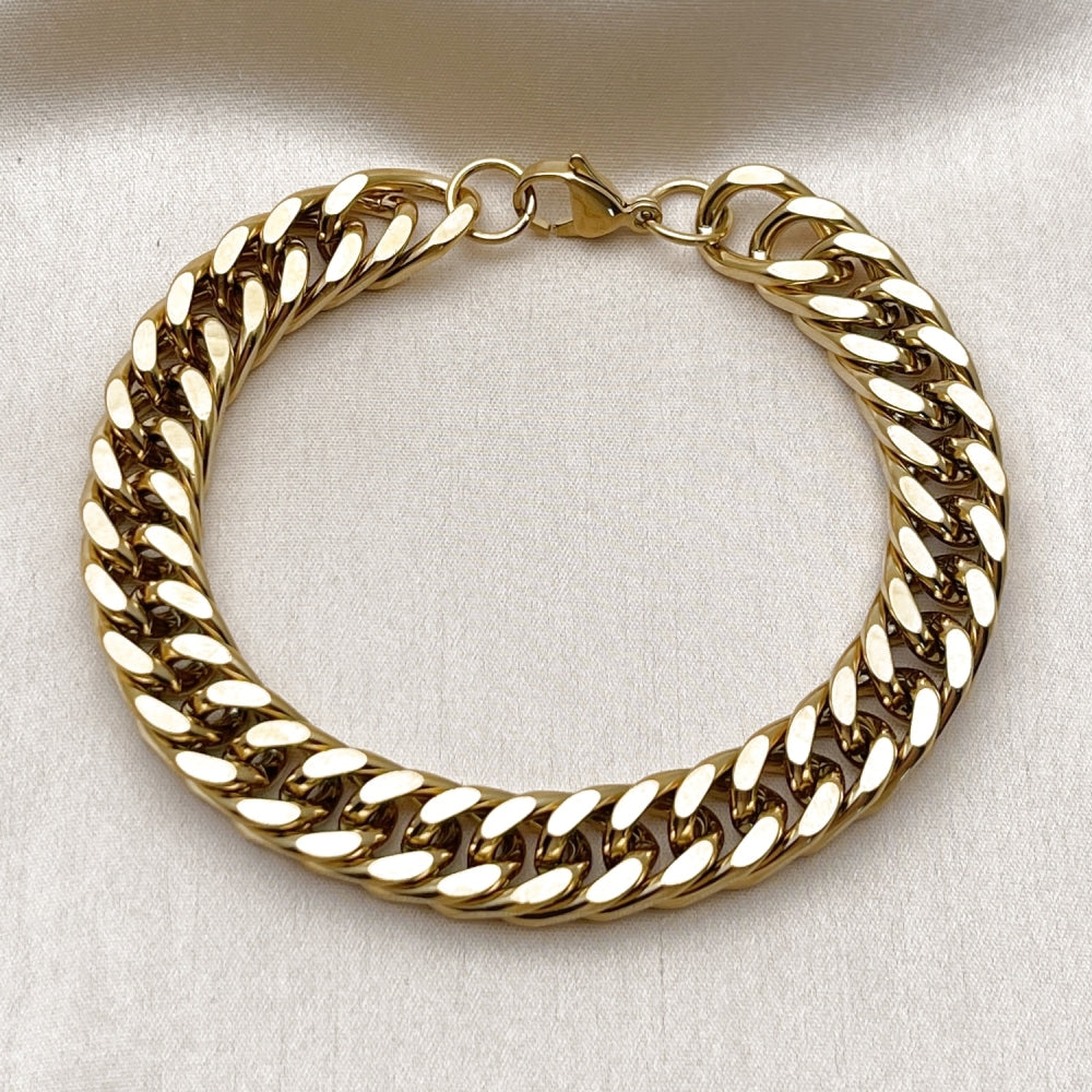 Stainless Steel Basic Bracelet, Miami Cuban Design, Polished, Golden Finish