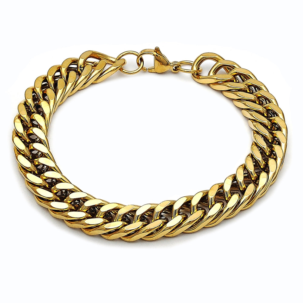 Stainless Steel Basic Bracelet, Miami Cuban Design, Polished, Golden Finish