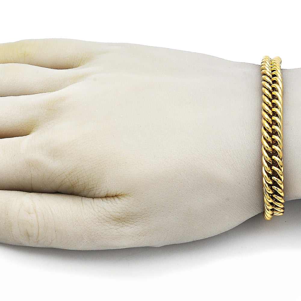 Stainless Steel Basic Bracelet, Miami Cuban Design, Polished, Golden Finish