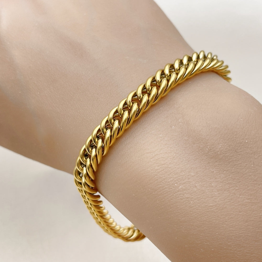 Stainless Steel Basic Bracelet, Miami Cuban Design, Polished, Golden Finish