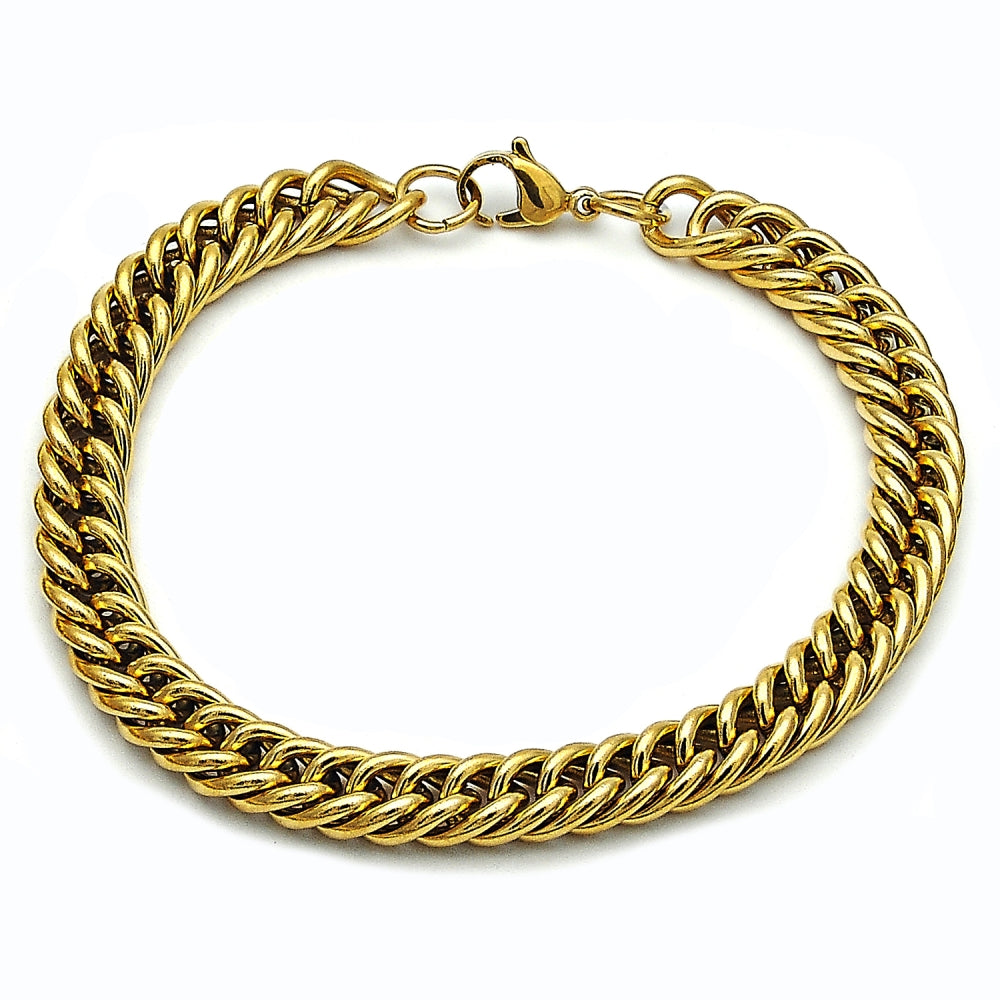 Stainless Steel Basic Bracelet, Miami Cuban Design, Polished, Golden Finish