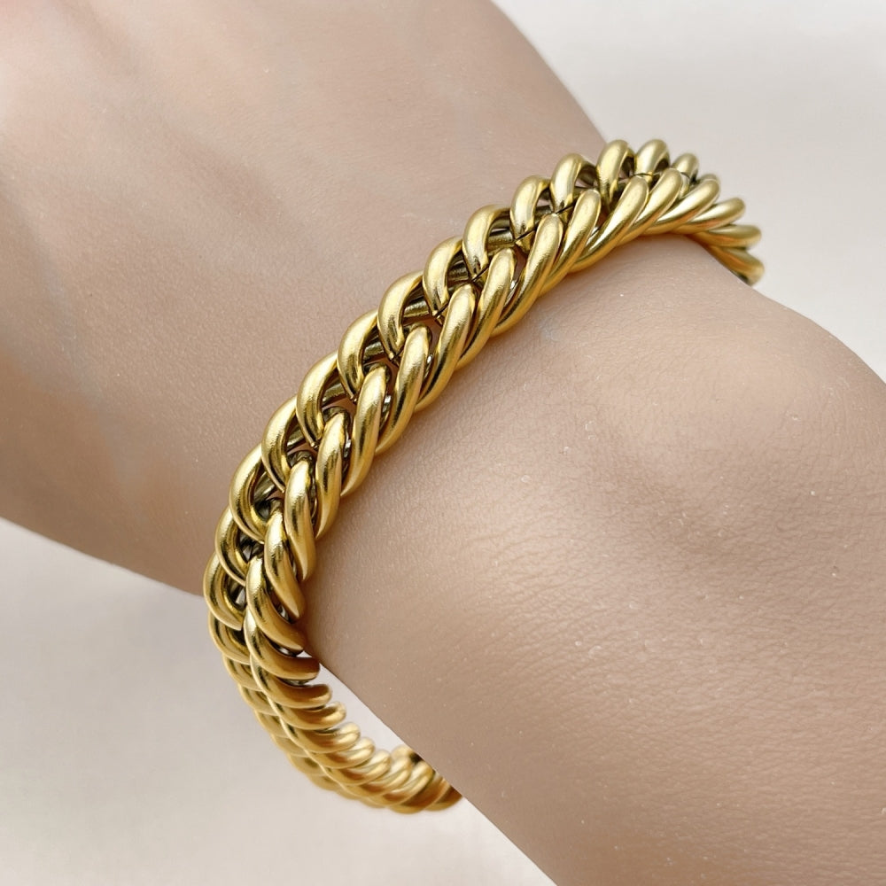 Stainless Steel Basic Bracelet, Miami Cuban Design, Polished, Golden Finish