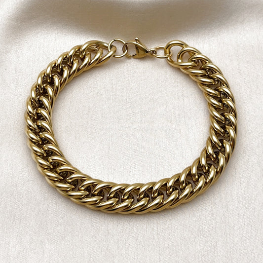 Stainless Steel Basic Bracelet, Miami Cuban Design, Polished, Golden Finish