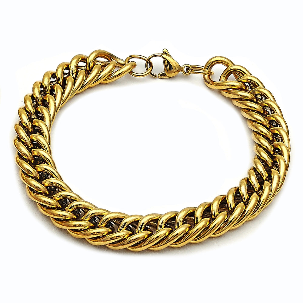 Stainless Steel Basic Bracelet, Miami Cuban Design, Polished, Golden Finish