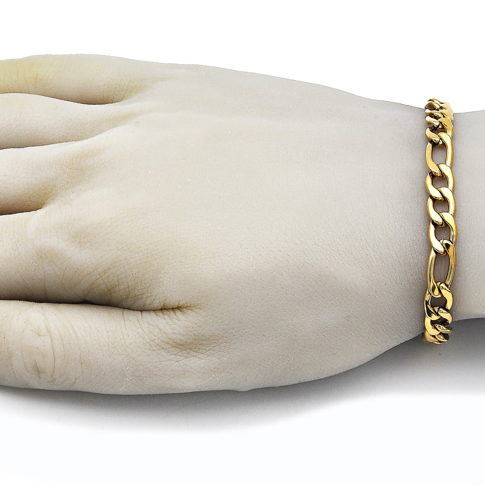 Stainless Steel Basic Bracelet, Figaro Design, Polished, Golden Finish