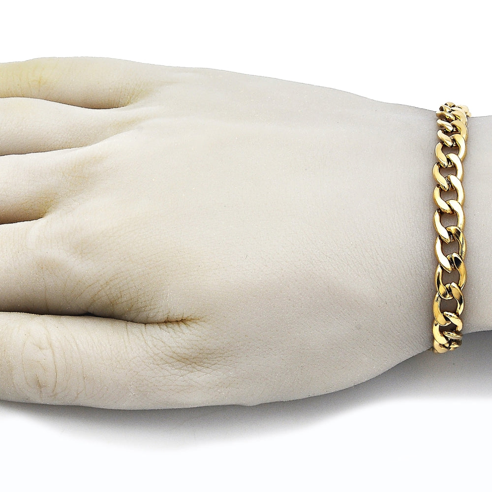 Stainless Steel Basic Bracelet, Curb Design, Polished, Golden Finish
