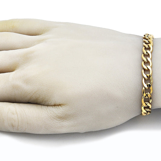 Stainless Steel Basic Bracelet, Curb Design, Polished, Golden Finish