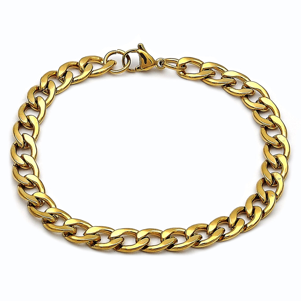 Stainless Steel Basic Bracelet, Curb Design, Polished, Golden Finish