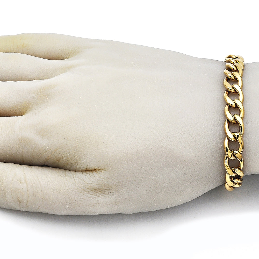 Stainless Steel Basic Bracelet, Curb Design, Polished, Golden Finish