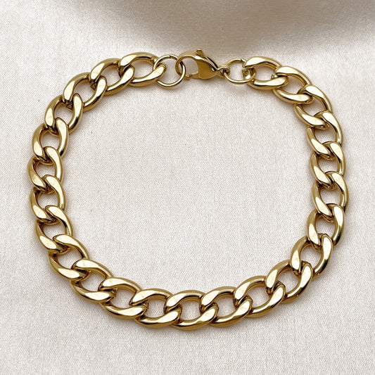 Stainless Steel Basic Bracelet, Curb Design, Polished, Golden Finish