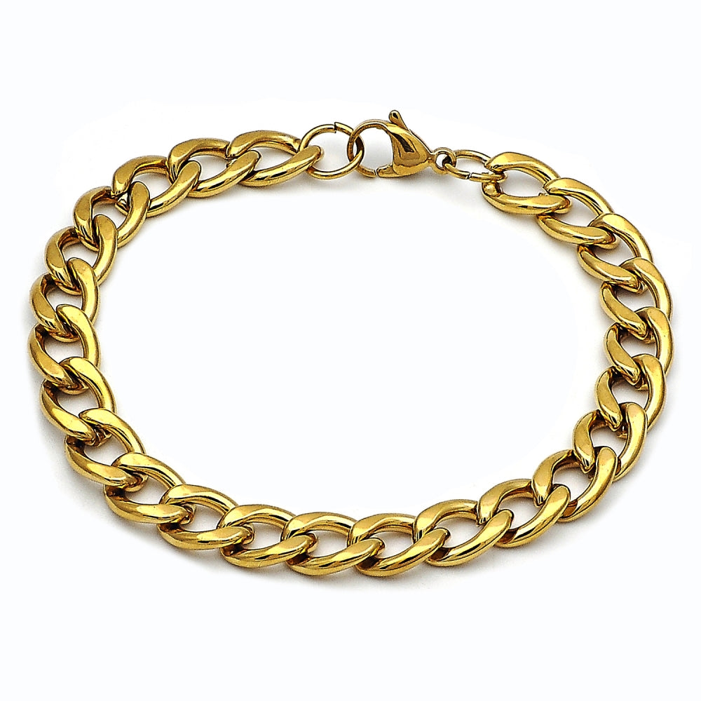 Stainless Steel Basic Bracelet, Curb Design, Polished, Golden Finish