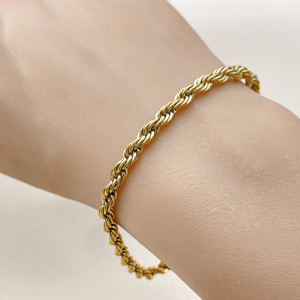 Stainless Steel Basic Bracelet, Rope Design, Polished, Golden Finish