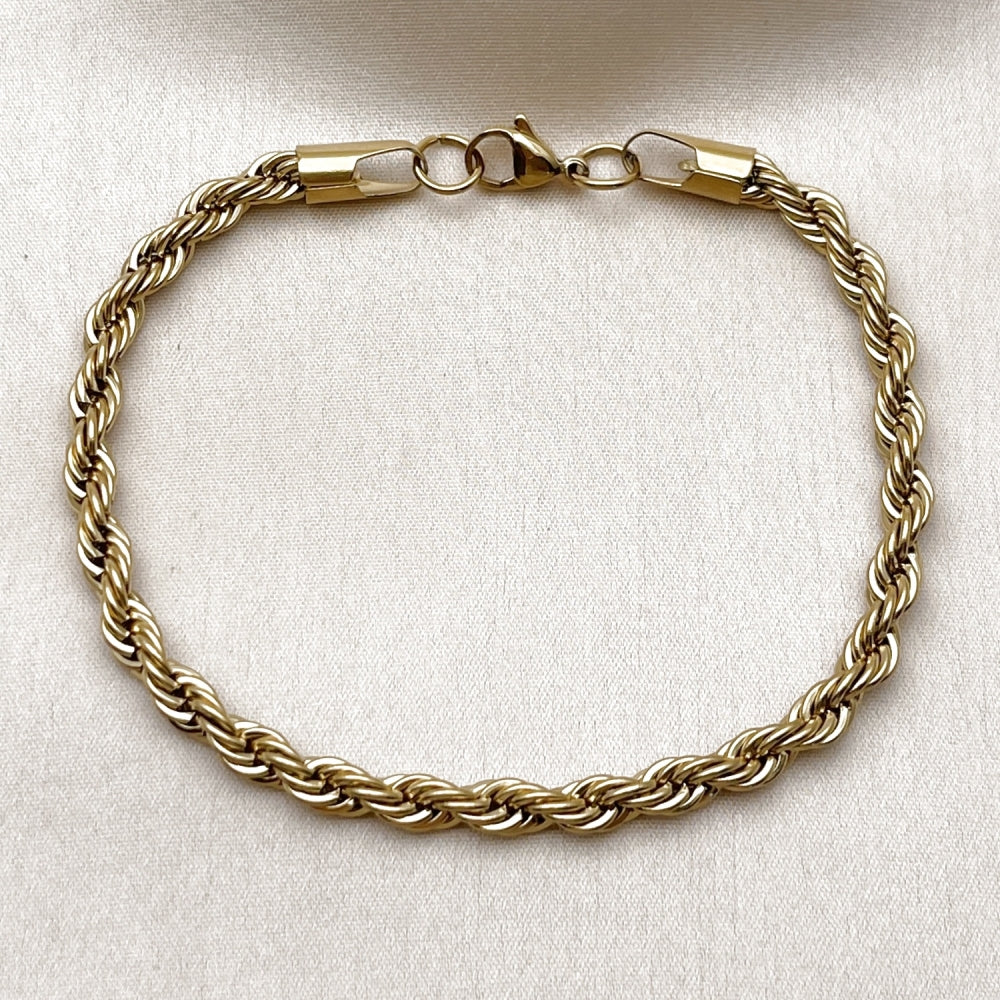 Stainless Steel Basic Bracelet, Rope Design, Polished, Golden Finish