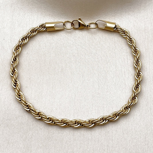 Stainless Steel Basic Bracelet, Rope Design, Polished, Golden Finish