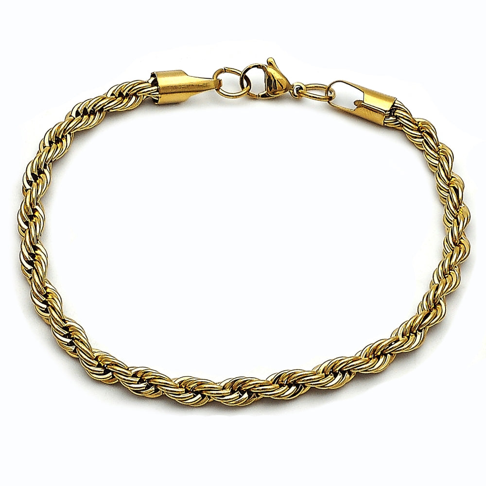Stainless Steel Basic Bracelet, Rope Design, Polished, Golden Finish