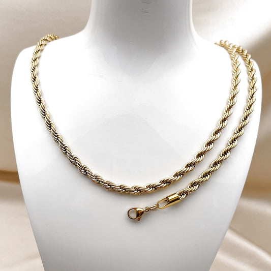 Stainless Steel Necklace and Bracelet, Rope Design, Polished, Golden Finish