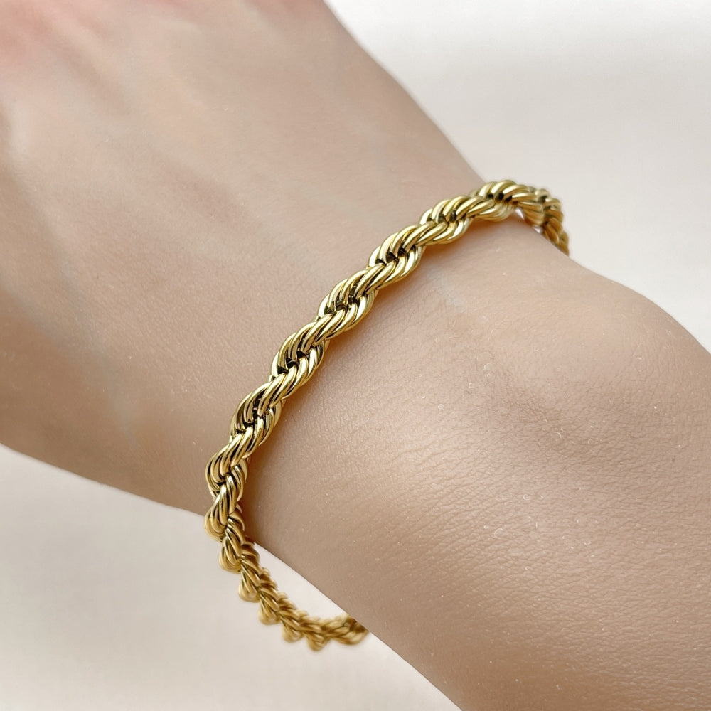 Stainless Steel Basic Bracelet, Rope Design, Polished, Golden Finish