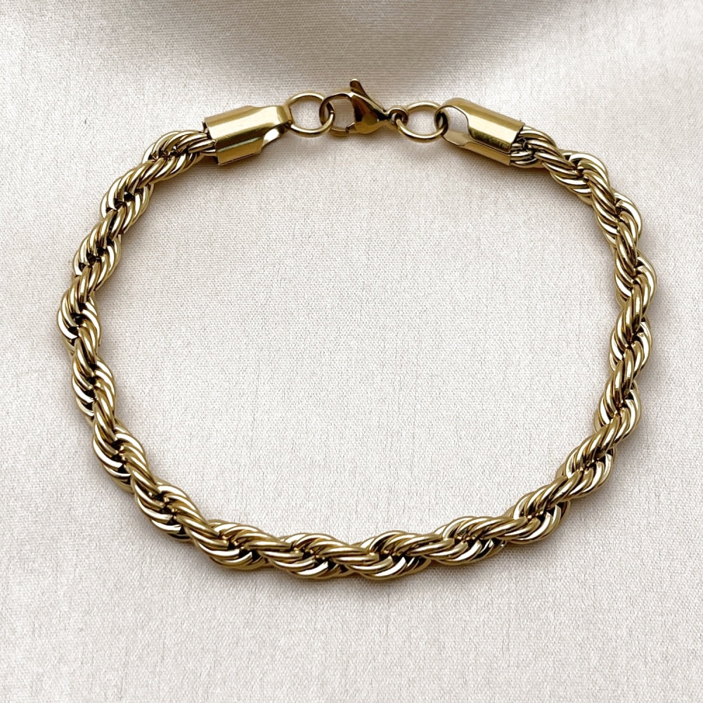 Stainless Steel Basic Bracelet, Rope Design, Polished, Golden Finish