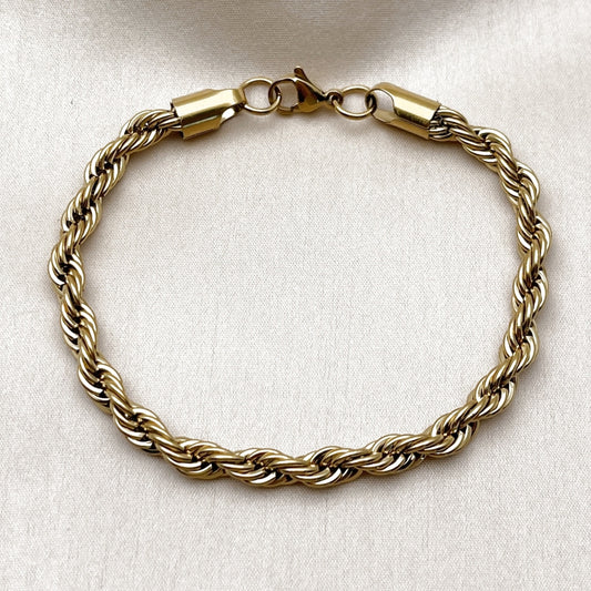Stainless Steel Basic Bracelet, Rope Design, Polished, Golden Finish
