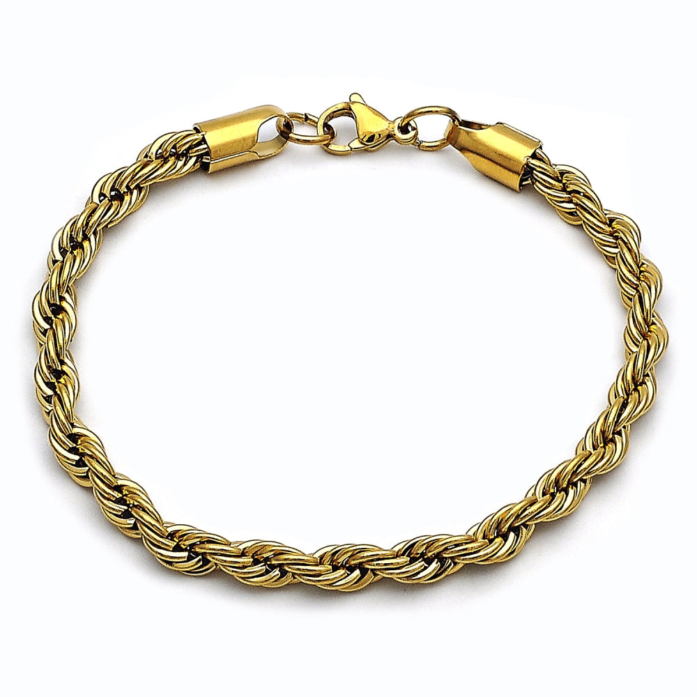 Stainless Steel Basic Bracelet, Rope Design, Polished, Golden Finish